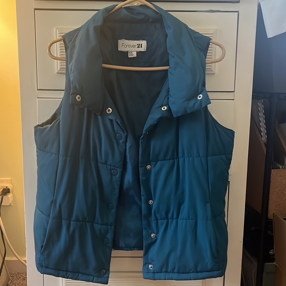 Teal Blue Button Puffer Vest